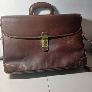 Vintage Cole Haan Men's Burgundy/Brown Leather Briefcase Satchel with Organizer